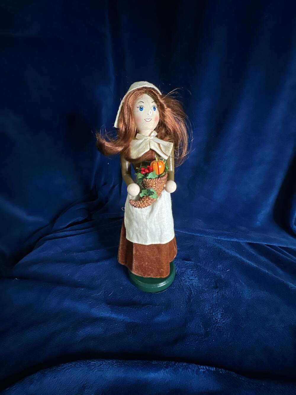 Thanksgiving Harvest Female Pilgrim Nutcracker with Cornucopia